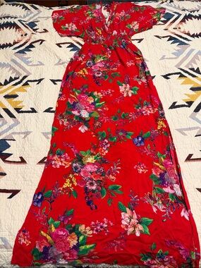 Polagram Red Tropical Floral Dress